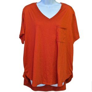 Ady P T Shirt Tee Blouse High Low Burnt Orange V Neck Pocket Women's Size 2XL
